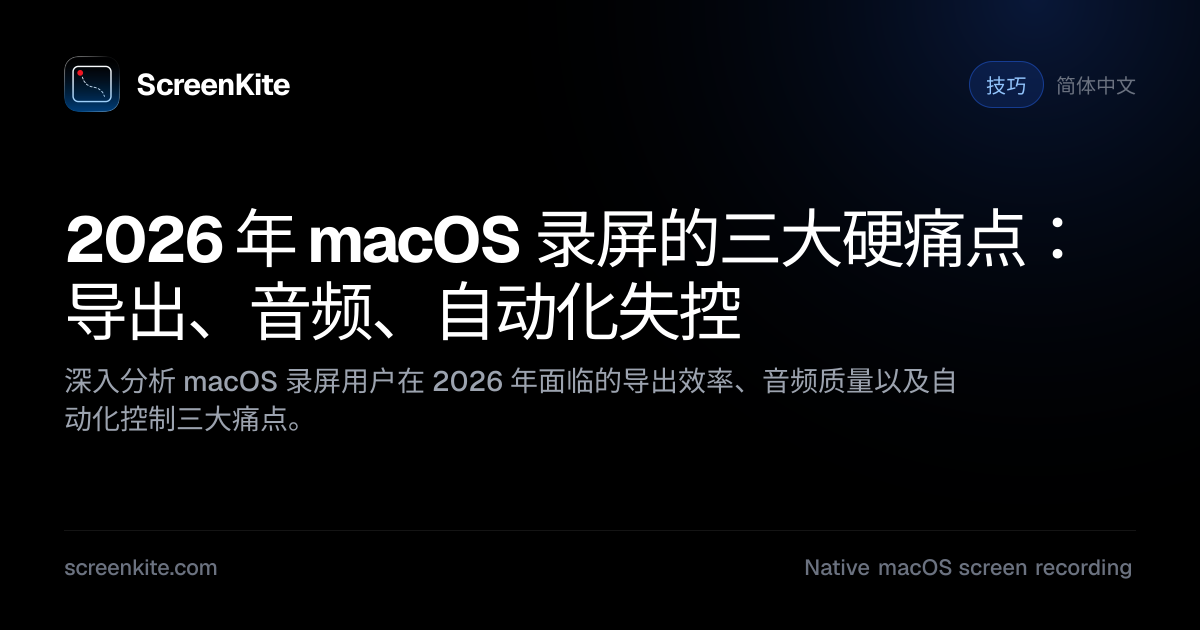 ScreenKite — 2026 年 macOS 录屏的三大硬痛点：导出、音频、自动化失控