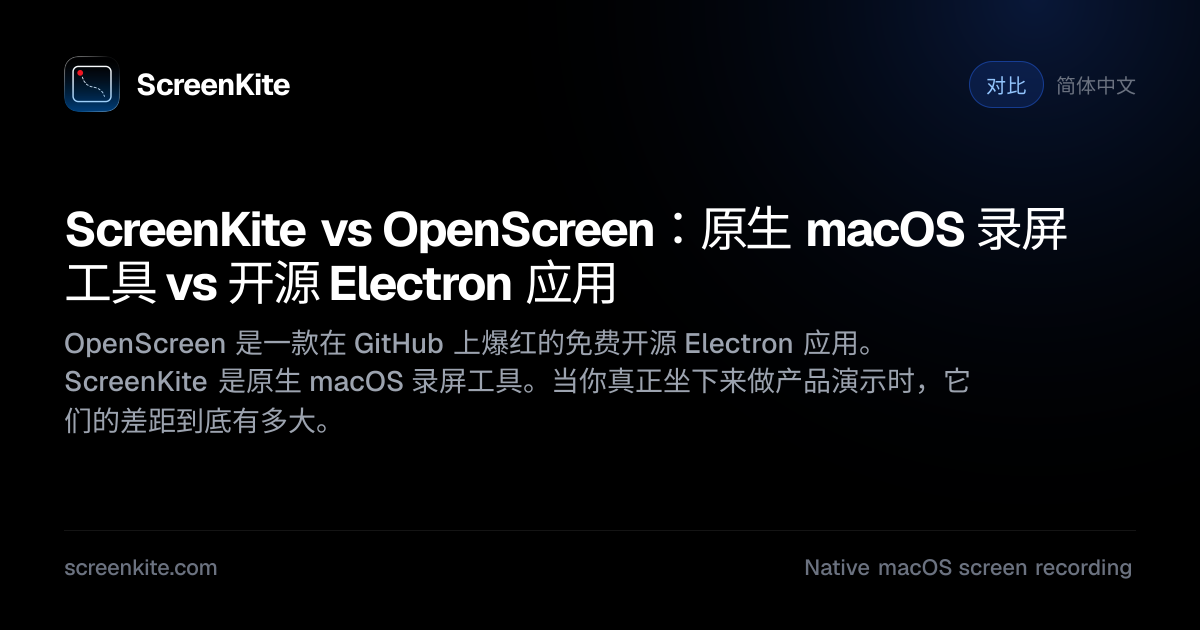 ScreenKite — ScreenKite vs OpenScreen：原生 macOS 录屏工具 vs 开源 Electron 应用