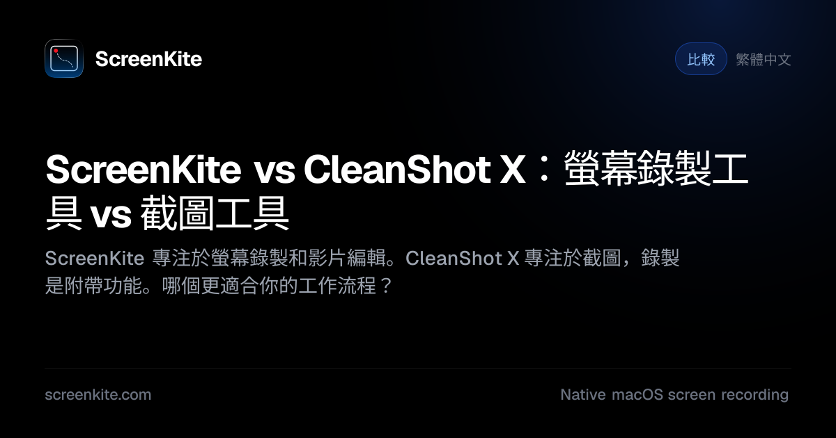 ScreenKite — ScreenKite vs CleanShot X：螢幕錄製工具 vs 截圖工具